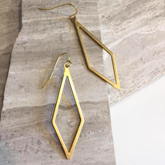 14K Gold/Sterling Elongated diamond shape Earrings - Picture 2 of 3